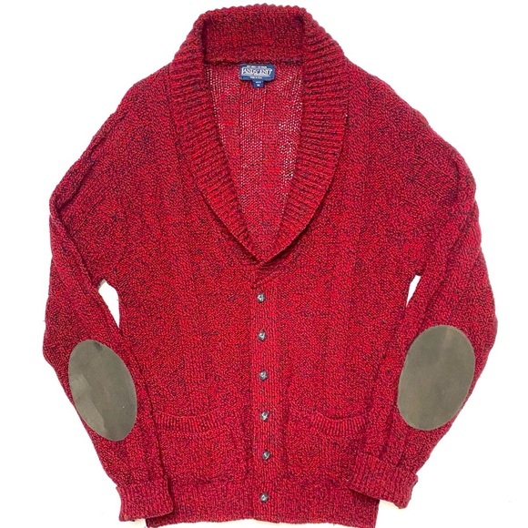 Lands' End Other - Vintage Lands End Men’s Speckled Red Wool Knit Cardigan Sweater Made In USA M